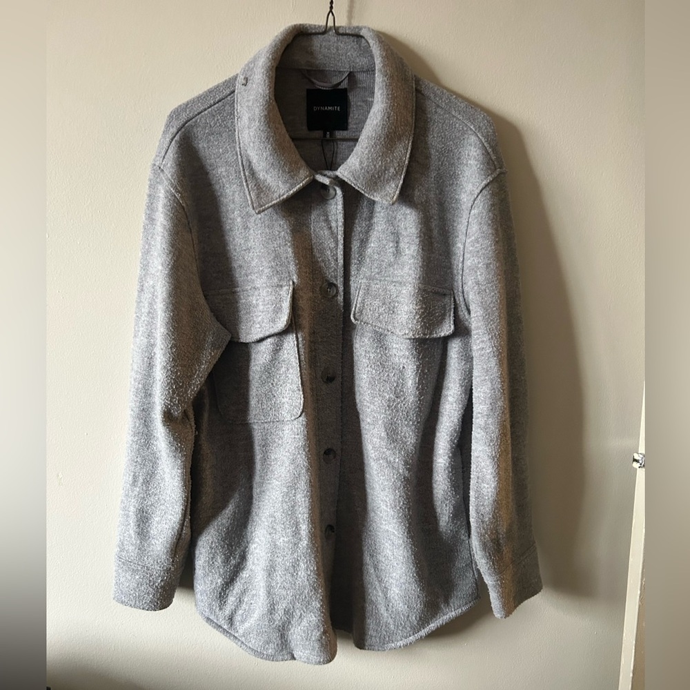 Dynamite Light Gray Button-Front Utility Shacket - Picture 2 of 7